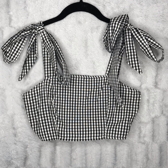 SHEIN Tops - Shein Gingham Black White Tie Crop Top
